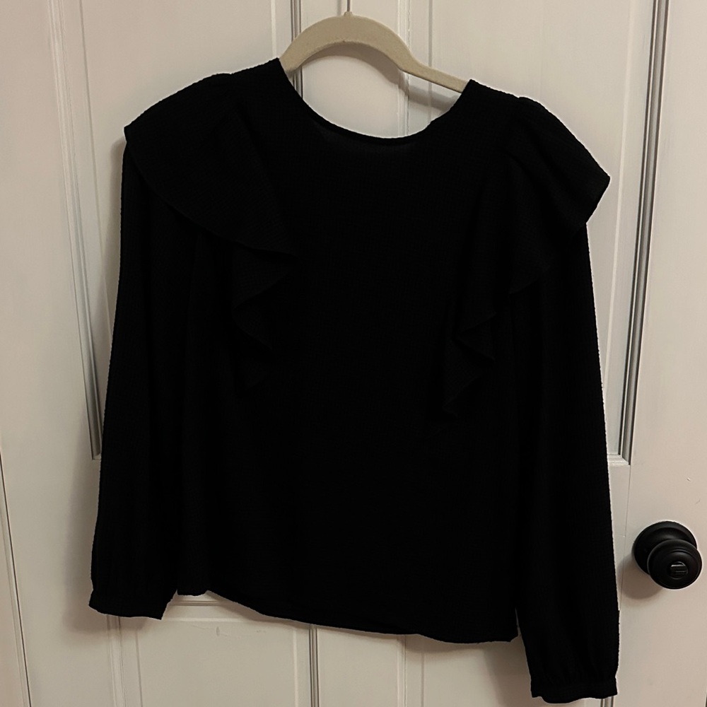 Madewell Black Long-Sleeve Ruffle Shoulder Top
